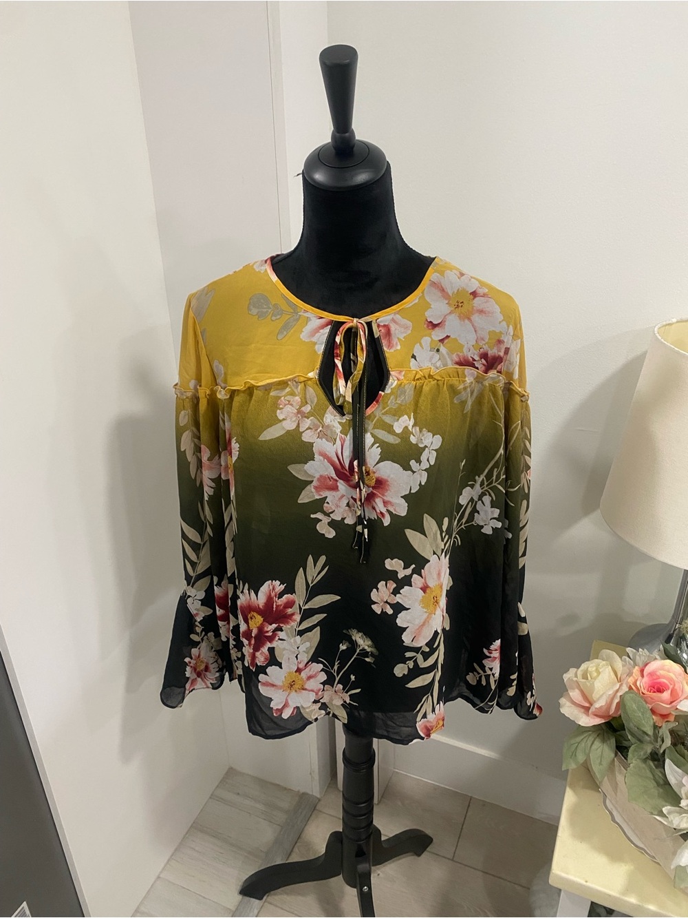 Soho Floral Ombre Tie-Neck Tunic - Yellow/Black
